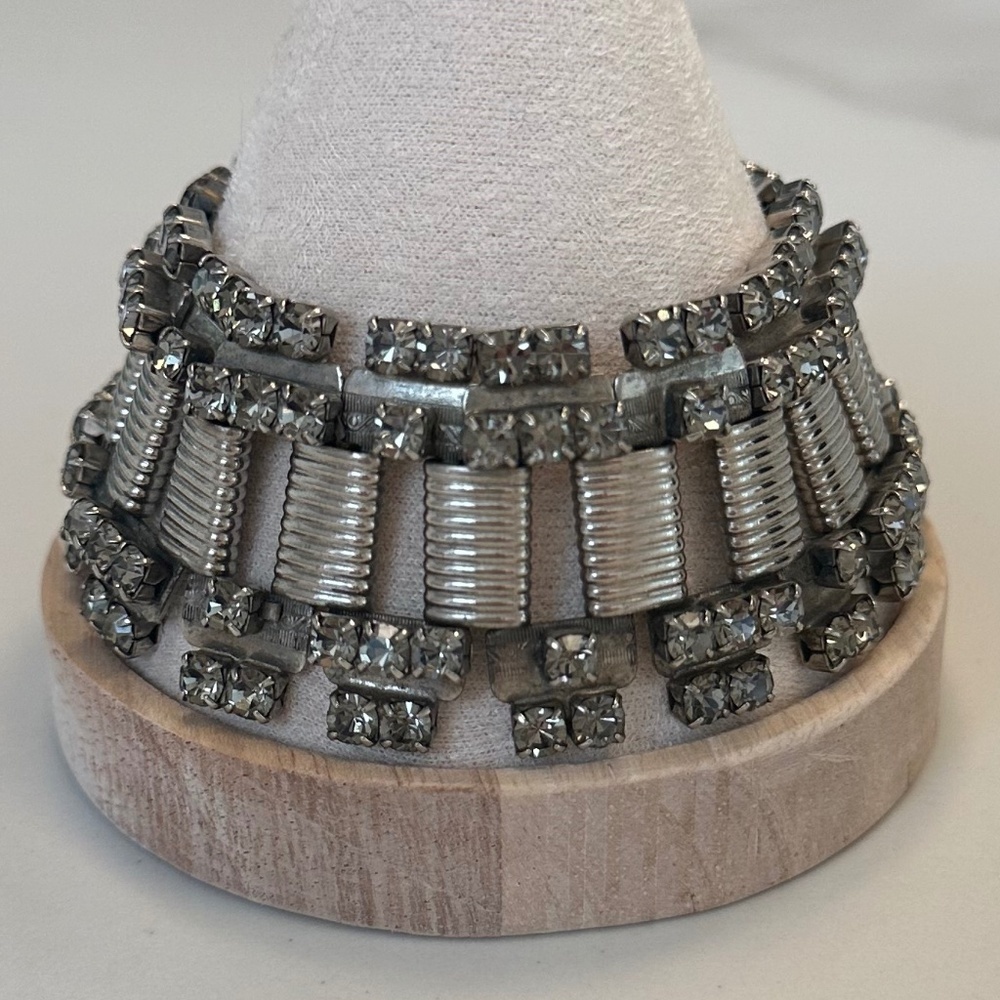 DANNY POLLAK Antique Silver Black Diamond Swarovski Crystal Rock & Roll Bracelet